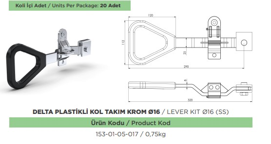 KAPALI KSAS DELTA PLASTIKLI KOL TAKIMI KROM 16 MM